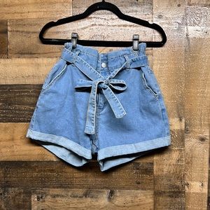 Grace Karin‎ Denim Paper Bag High Rise Waist Shorts Women's Size Medium